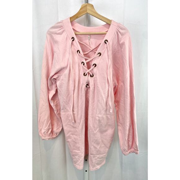 FREE PEOPLE Size S Wellington Lace Up Tunic Top Mini Dress Pockets Pink - Picture 8 of 8
